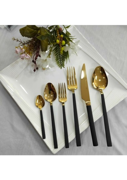 Stayle Siyah Gold Titanyum 6 Adet Tatlı Kaşık