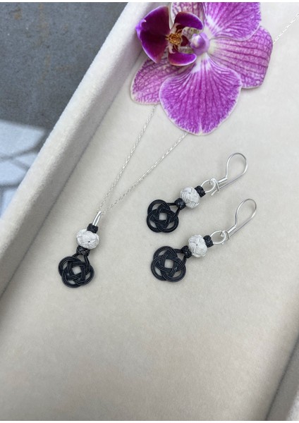 Gümüş Kazaziye Şems Düğümü Kolye Küpe Set - SET09