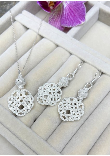 Gümüş Kazaziye Aşk Düğümü Kolye Küpe Set - SET010 Hediyelik Özel Koleksiyon