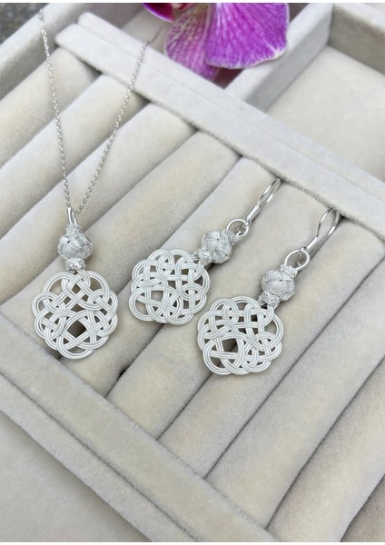 Gümüş Kazaziye Aşk Düğümü Kolye Küpe Set - SET010 Hediyelik Özel Koleksiyon