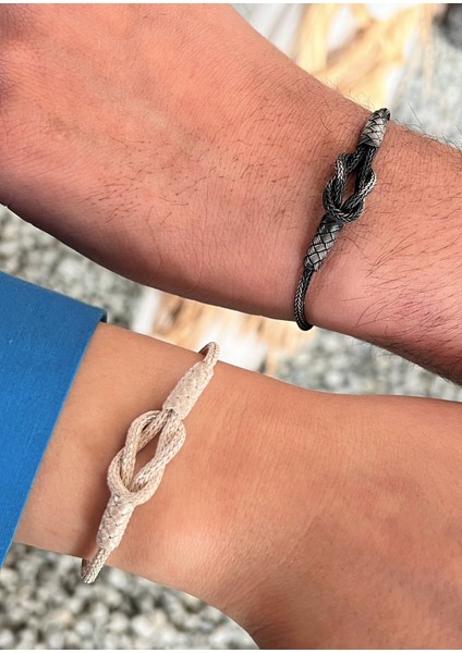 Çiftler Serisi Gümüş Kazaziye Gemici Düğümü Bileklik
