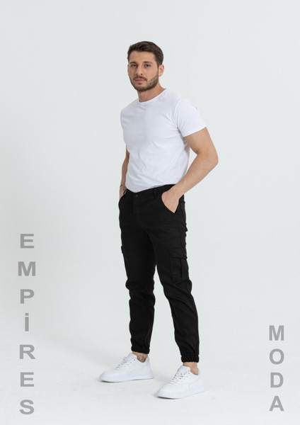 EMPİRES MODA SİYAH LASTİK PAÇA ERKEK KARGO PANTOLON....