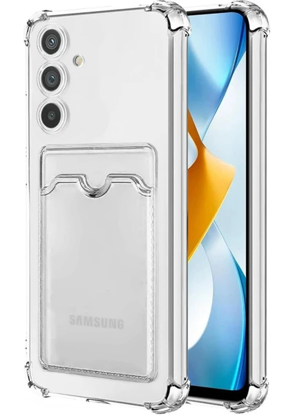 Case World Samsung Galaxy M23 Kapak Kamera Korumalı Kartlıklı Darbe Emici Özellikli Şeffaf Silikon Kılıf