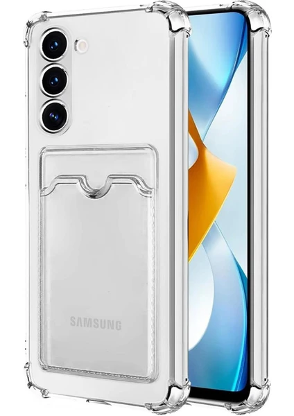 Case World Samsung Galaxy S22 Kapak Kamera Korumalı Kartlıklı Darbe Emici Özellikli Şeffaf Silikon Kılıf