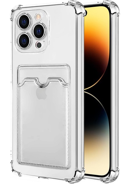 Apple iPhone 14 Pro Kapak Kamera Korumalı Kartlıklı Darbe Emici Özellikli Şeffaf Silikon Kılıf