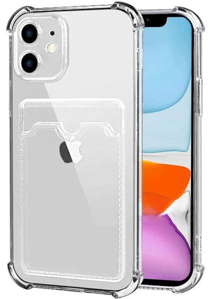 Caseart Apple iPhone 11 Kapak Kamera Korumalı Kartlıklı Darbe Emici Özellikli Şeffaf Silikon Kılıf