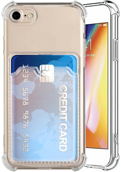 Apple iPhone Se 2020 Kapak Kamera Korumalı Kartlıklı Darbe Emici Özellikli Şeffaf Silikon Kılıf