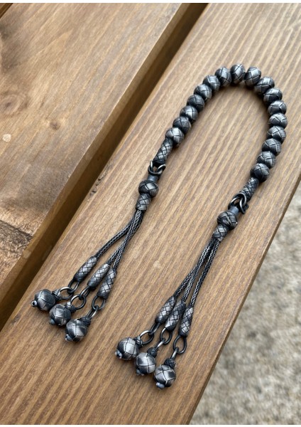 Gümüş Kazaziye Klasik Model Üç Püsküllü El Örgüsü Zaza Tesbih - Koleksiyon Tesbihi fırsatları