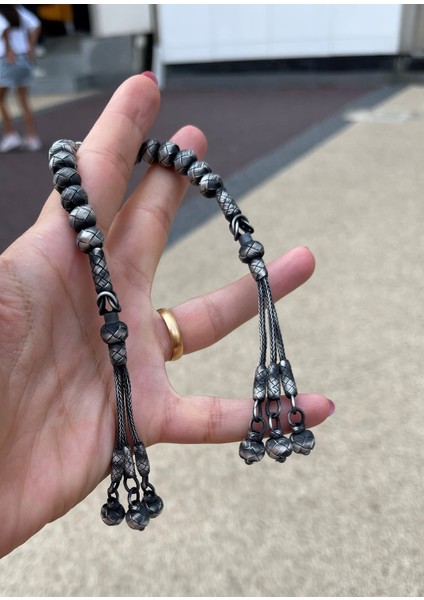 Gümüş Kazaziye Klasik Model Üç Püsküllü El Örgüsü Zaza Tesbih - Koleksiyon Tesbihi indirimleri