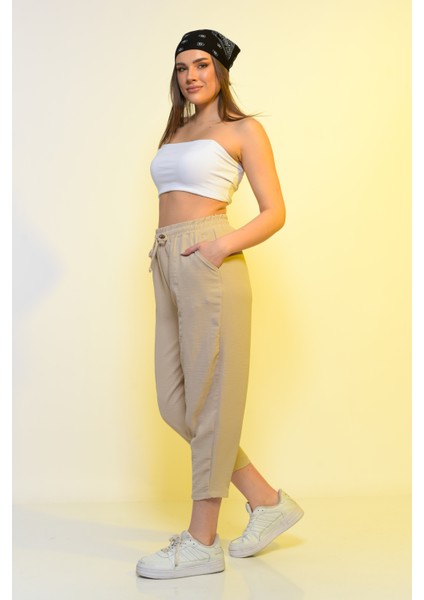 Kadın Beli Lastikli Rahat Pantolon Yüksek Bel Ince Yeni Sezon Yazlık Pantolon fiyatları