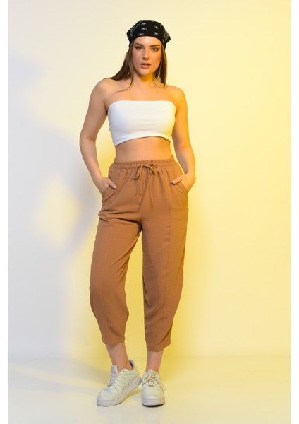 Kadın Beli Lastikli Rahat Pantolon Yüksek Bel Ince Yeni Sezon Yazlık Pantolon