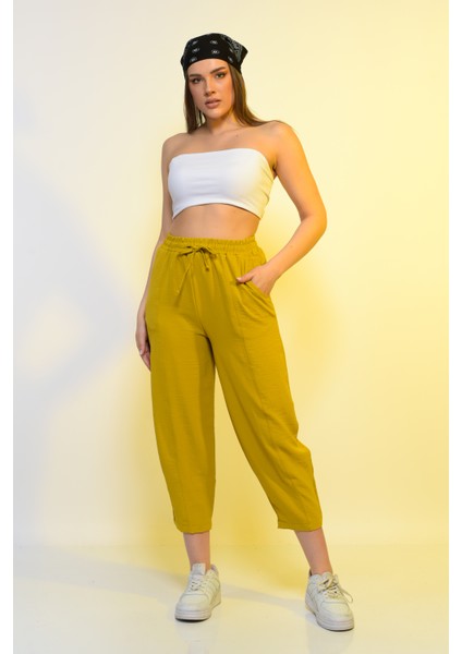 Kadın Beli Lastikli Rahat Pantolon Yüksek Bel Ince Yeni Sezon Yazlık Pantolon