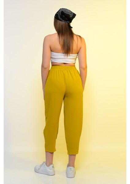 Kadın Beli Lastikli Rahat Pantolon Yüksek Bel Ince Yeni Sezon Yazlık Pantolon