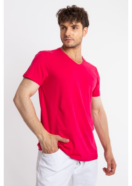 Erkek/unisex V-Yaka T-Shirt Veralpes - Macenta