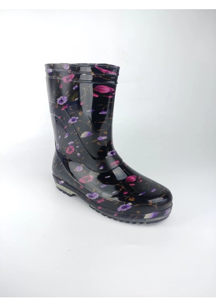 Kadın Çiçekli Mor Renk Yağmur Çizmesi Silikon Malzemeden 3 cm Topuklu Kışlık Kullanım fiyatları