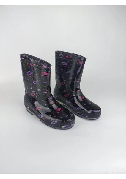 Kadın Çiçekli Mor Renk Yağmur Çizmesi Silikon Malzemeden 3 cm Topuklu Kışlık Kullanım modelleri