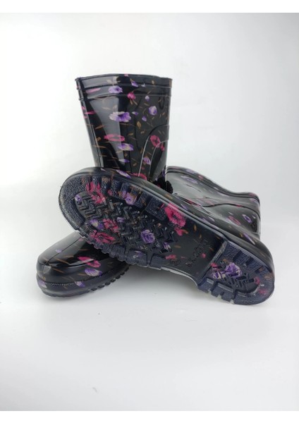 Kadın Çiçekli Mor Renk Yağmur Çizmesi Silikon Malzemeden 3 cm Topuklu Kışlık Kullanım indirimleri