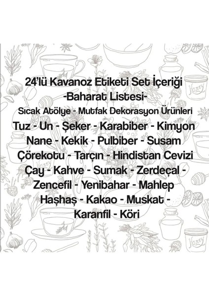Kavanoz Etiketi - 24'lü Baharat Etiket Seti - Sudan Etkilenmez