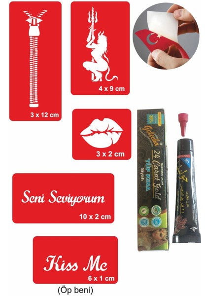 Aşk Sembolleri Hint Kınası ile Geçici Dövme Yapma Seti