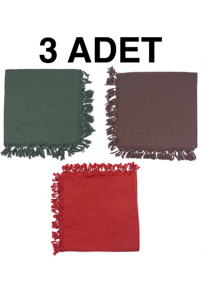 Naz Ipek 3'lü Paket Pamuklu Düz Renk El Işi Boncuklu Yazma Hediyelik Dağıtmalık 110X110CM