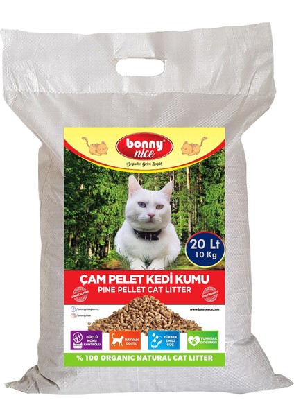 Doğal Çam Peleti Kedi Kumu 10 kg 20 Lt (3 Adet)