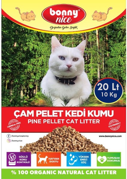 Doğal Çam Peleti Kedi Kumu 10 kg 20 Lt (3 Adet)