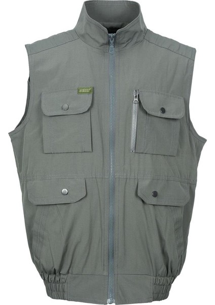 Yakalı ve Beli Lastikli Kumaş Yelek Gri Renk