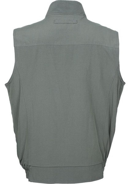 Yakalı ve Beli Lastikli Kumaş Yelek Gri Renk modelleri