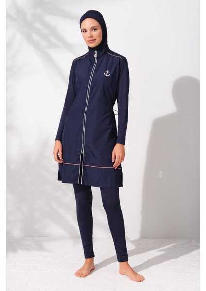 Uzunkollu Fermuarlı Tesettür Mayo Lacivert 231924