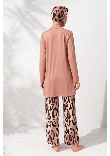 Uzunkollu Tesettür Mayo Desenli Kadın 85% Polyester 15% Elastane 5 Parça Set fiyatları