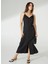V Yaka Düz Siyah Maksi Kadın Elbise Apel 2