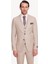 Erkek Krem Slim Fit Sivri Yaka Yelekli Takım Elbise 1