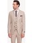 Erkek Krem Slim Fit Sivri Yaka Yelekli Takım Elbise 2