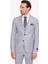 Erkek Gri Mavi Slim Fit Mono Yaka Yelekli Takım Elbise 3