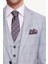 Erkek Gri Mavi Slim Fit Mono Yaka Yelekli Takım Elbise 4