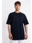 Erkek/ Oversize O-Yaka T-Shirt Basuelto - Lacivert 1