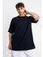 Erkek/ Oversize O-Yaka T-Shirt Basuelto - Lacivert 2