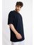 Erkek/ Oversize O-Yaka T-Shirt Basuelto - Lacivert 3