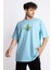 Erkek/ Baskılı Oversize O-Yaka T-Shirt Suelto - Açık Mavi 1