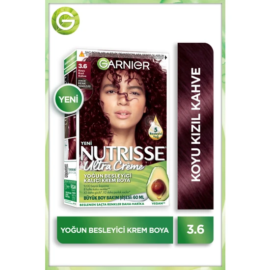 Garnier Nutrisse Yoğun Besleyici Kalıcı Krem Saç Boyası 3.6 Koyu Kızıl Kahve