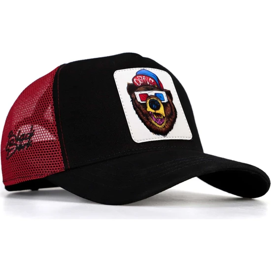 BlackBörk V1 Trucker Dance Ayı - 5 Kod Logolu Unisex Siyah-Kırmızı Şapka (Cap)