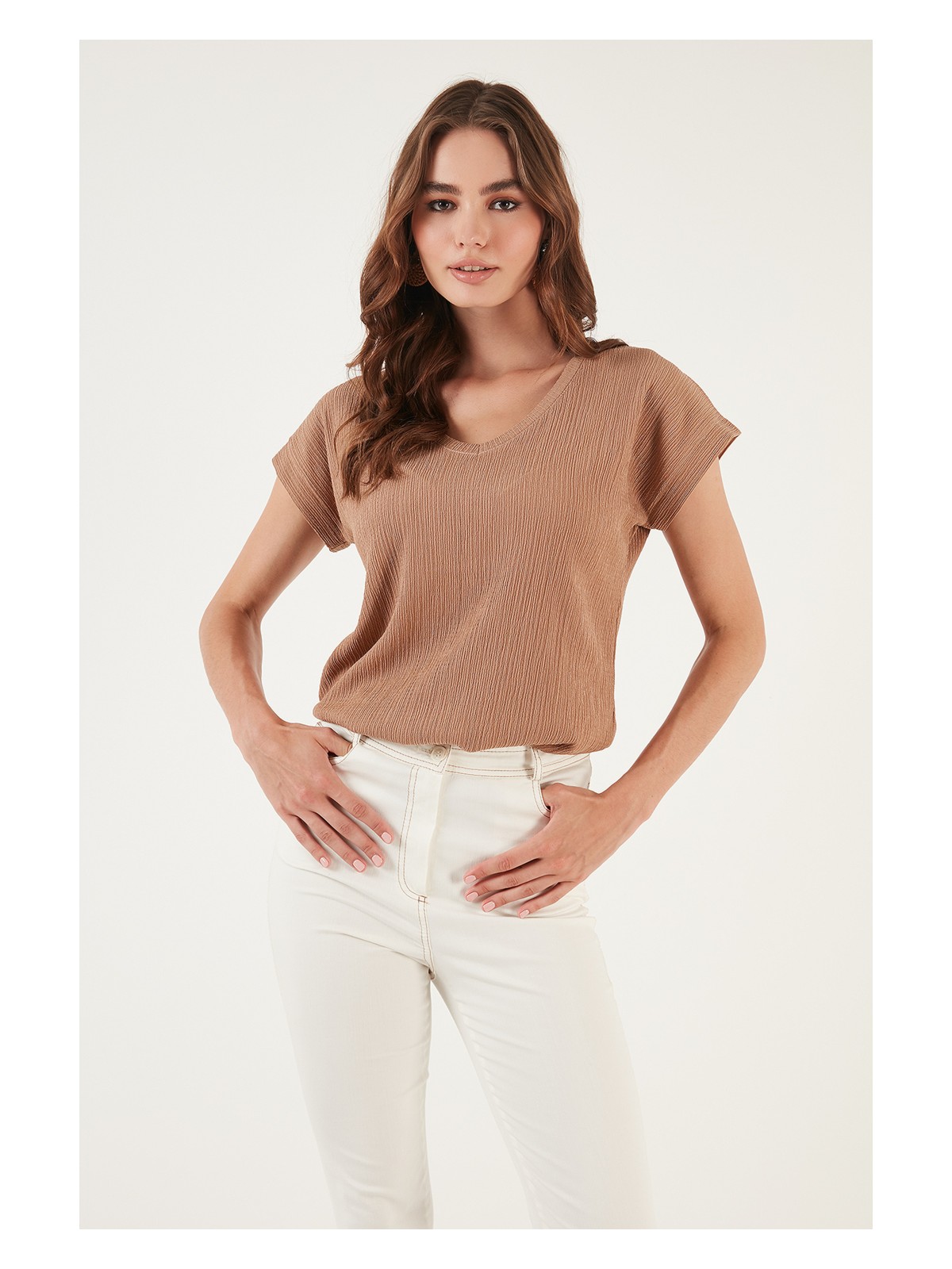 Lela Rahat Kesim Esnek V Yaka Bluz Bayan Bluz 5865039 - Görsel 2