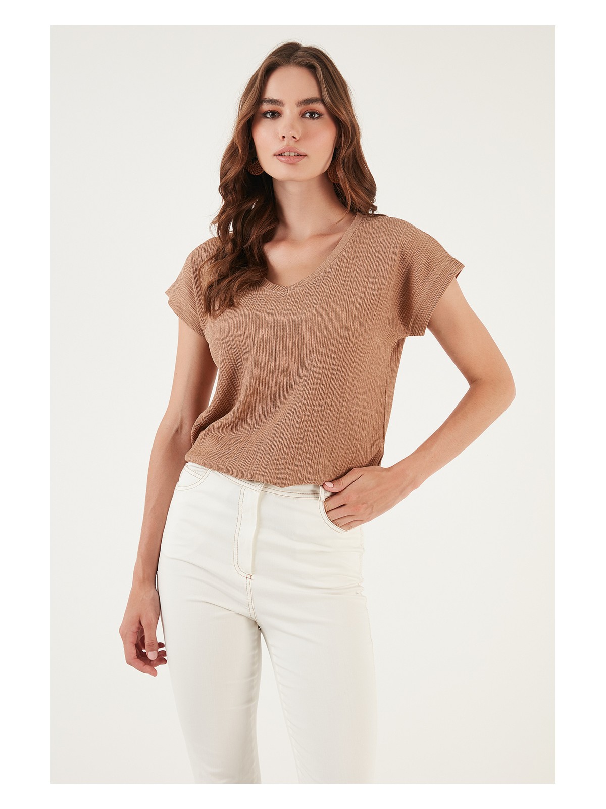Lela Rahat Kesim Esnek V Yaka Bluz Bayan Bluz 5865039 - Görsel 3