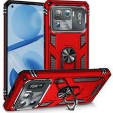 Case 4U Xiaomi Mi 11 Ultra Kılıf Armor Serisi Vega Tank Zırh Metal Yüzüklü Standlı Kırmızı