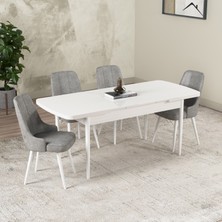 Gadahome Hera Serisi Açılabilir Mdf Mutfak Salon Masa Takımı 4 Sandalyeli Beyaz
