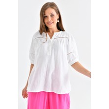 Parkkaron Beyaz Renk Basic Bluz