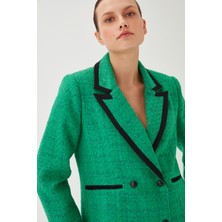 Parkkaron Kadın Yeşil Garni Detay Uzun Buklet Blazer Ceket