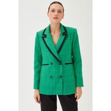 Parkkaron Kadın Yeşil Garni Detay Uzun Buklet Blazer Ceket
