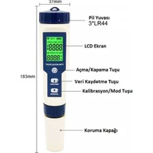 Hubstein 5in1 Dijital Ph Tds Ec Tuzluluk Sıcaklık Metre Işıklı Test Cihazı Iletkenlik Kalem Model-5in1 Tds Metre