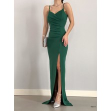 Rengamoda Kadın Scuba Kumaş Yırtmaçlı Askılı Abiye Elbise (Renk Seçenekli)